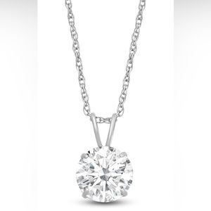 10K White Gold 8.0MM (2.0 Cttw) Round Cut CZ Pendant Necklace